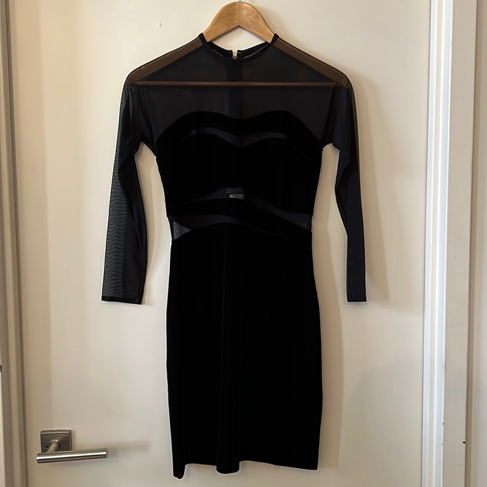 Vintage Tadashi Velvet Dress with Mesh Cutouts